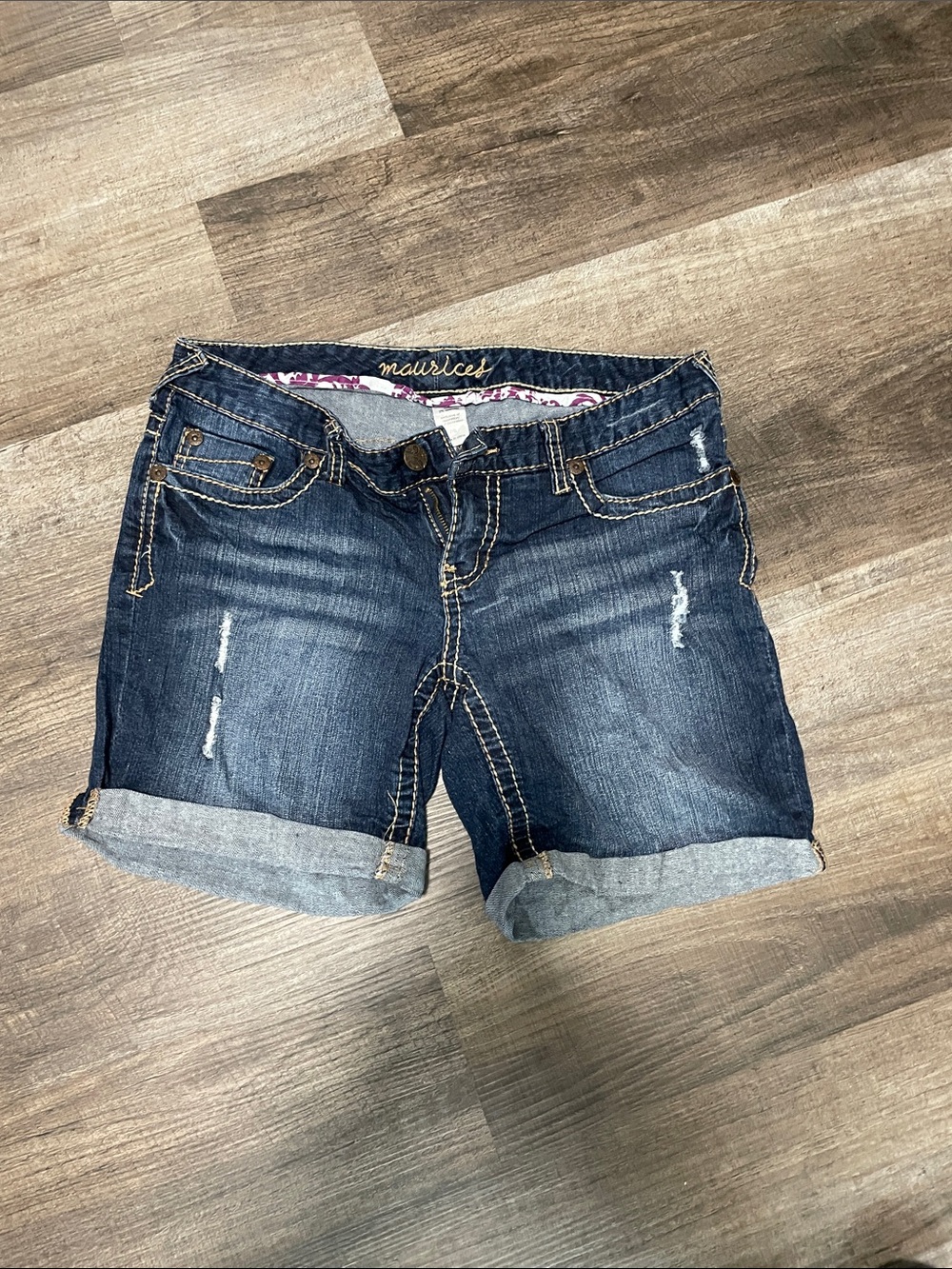 Maurices Dark Blue Distressed Roll-Cuff Denim Shorts
